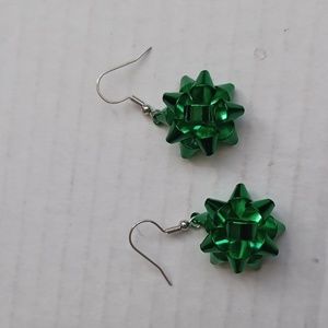 4/$40 New Green Gift Bow Metallic Earrings